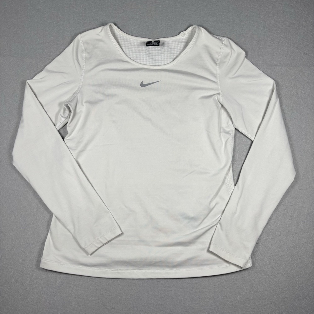 Nike Pro Warm Long Sleeve Women's Shirt White Size Medium Dri-Fit Athletic Top